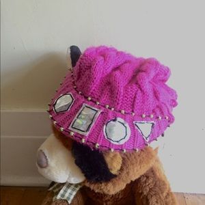 UNIQUE upcyled pink hat with holographic shapes